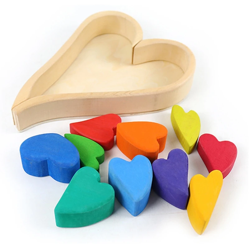 

10pcs/set Children Rainbow Color Heart-shaped Building Blocks Ring Blocks Toy G99C
