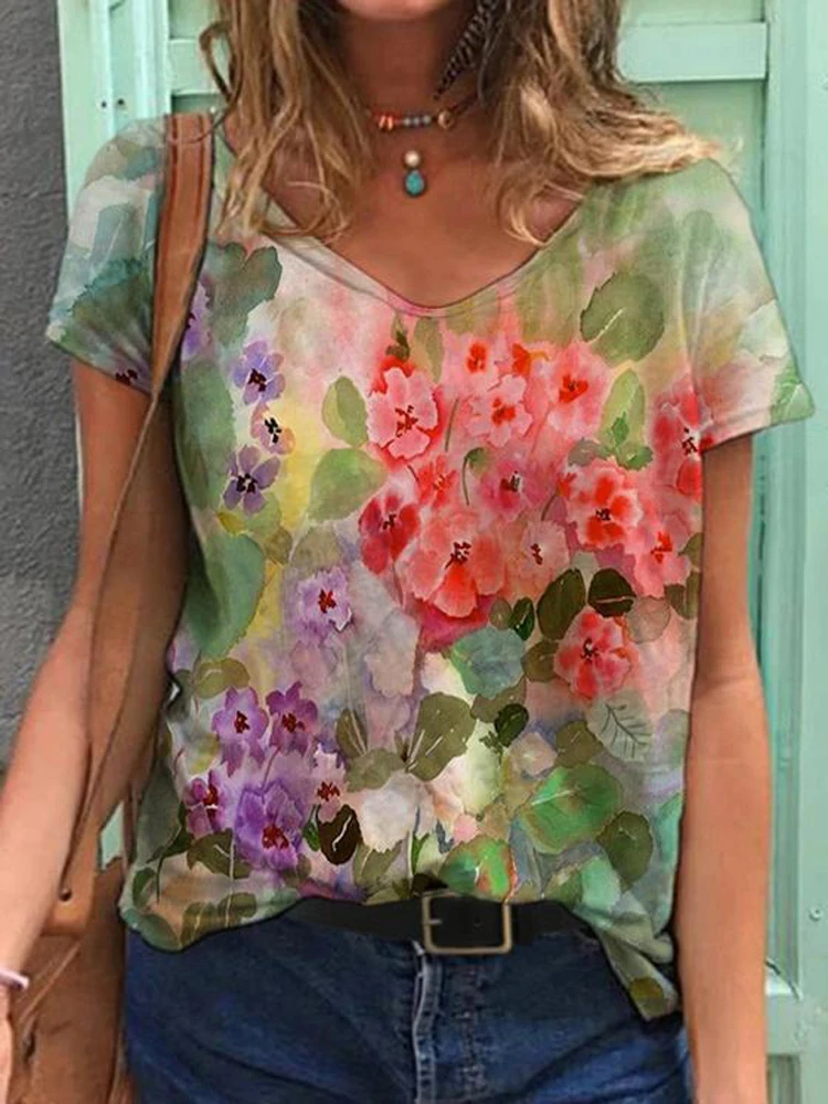 Рубашка с цветочным принтом для женщин футболка больших размеров женская блузка