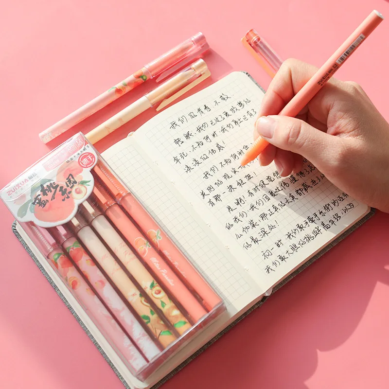 24pcs Cute Stationery Pens for Girls Lovely Fruit Peach Set Kawaii Japanese School Supplies Items Wholesale |