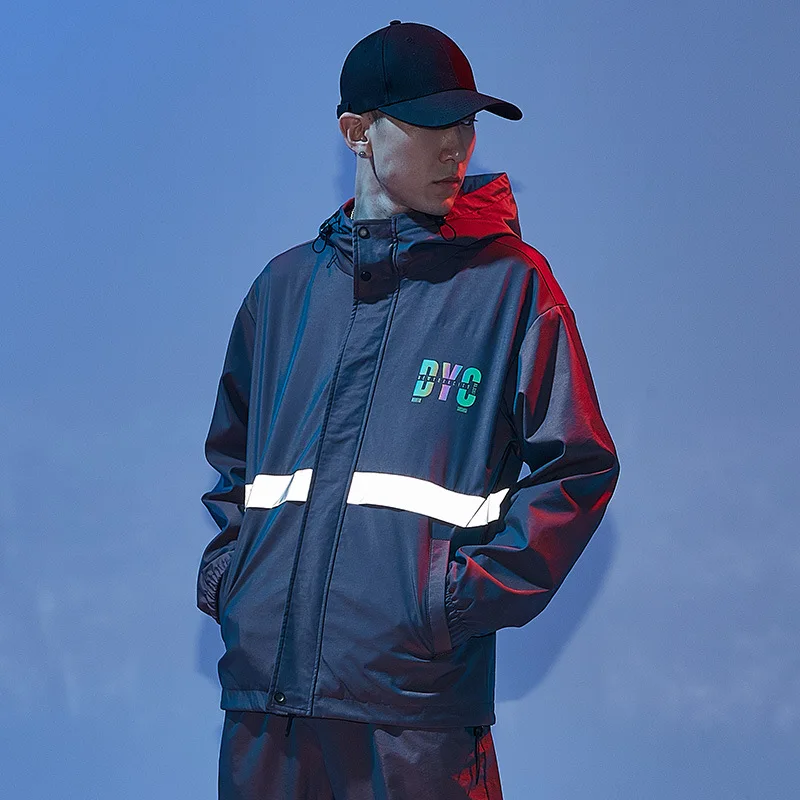 Куртка Techwear мужская с буквенным принтом Повседневная тонкая Светоотражающая