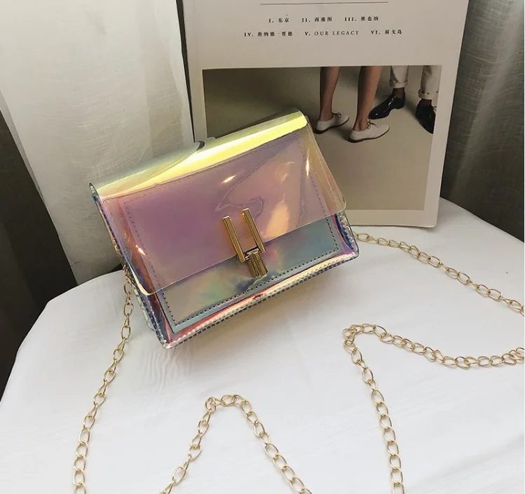 

Fashion Women Bags Transparent Laser Sweet Ladies Girls PVC Chain Crossbody Bag Adjustable Belt Women Hand Bags