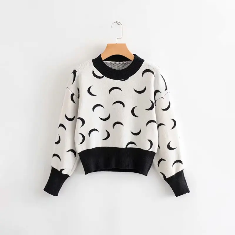 Женский короткий свитер с капюшоном повседневный свободный жаккардовый круглым