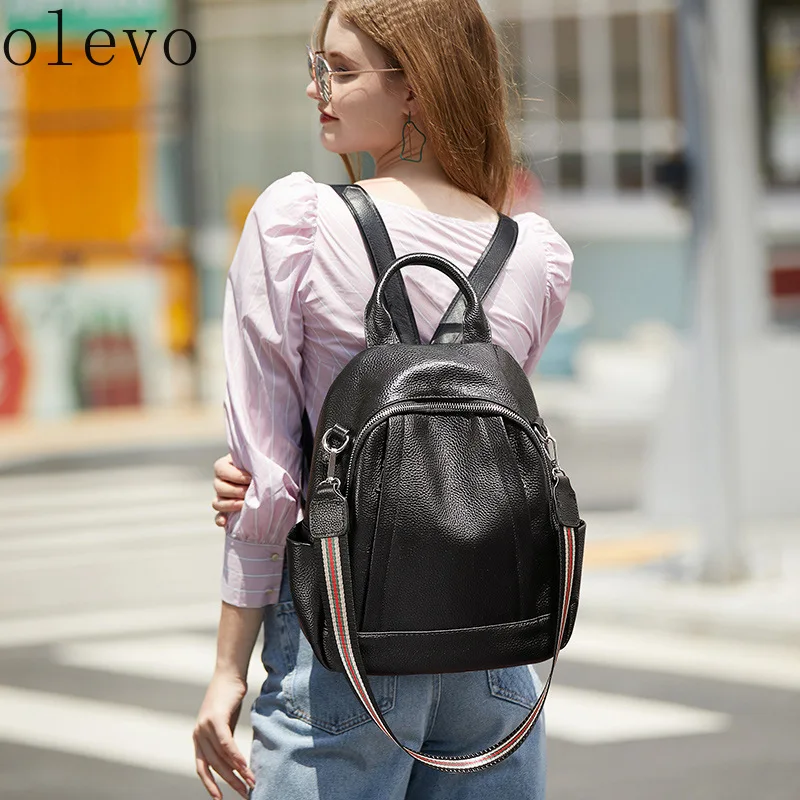 

Simple Black Genuine Leather Backpack Female Korean Fashion Top Layer Cowhide Ladies Backpack Net Red Travel School Bag