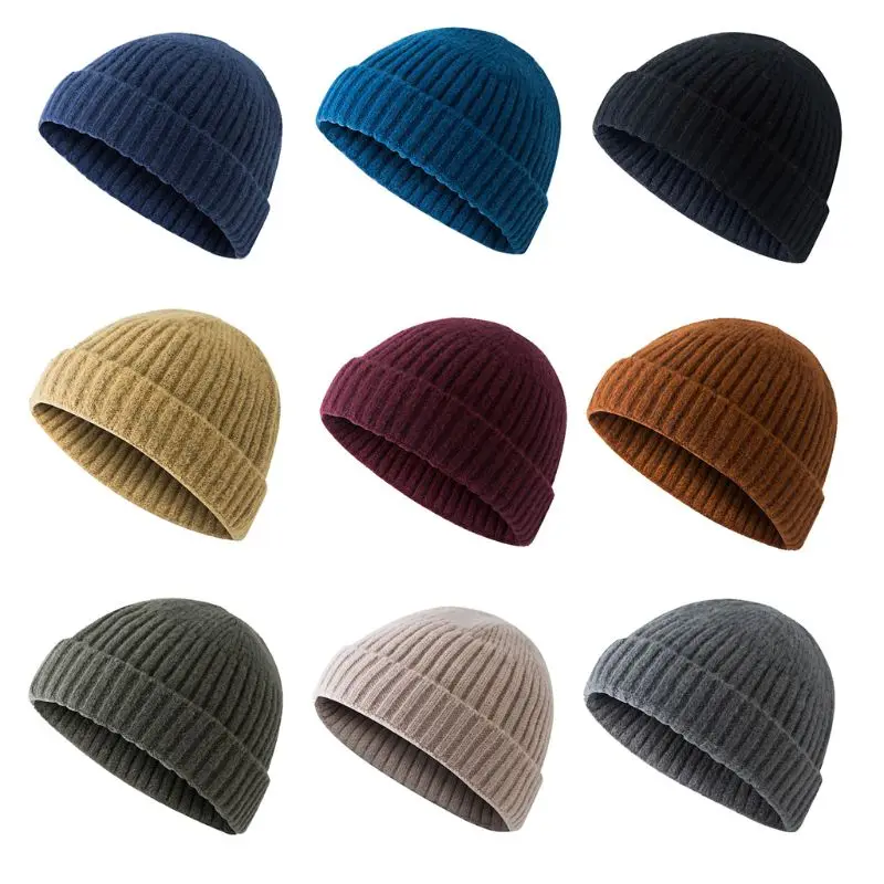 Unisex Men Women Rollup Trim Warm Ribbed Knitted Skull Cap Brimless Elastic Casual Beanie Melon Hat Turn Ski Fisherman | Аксессуары для