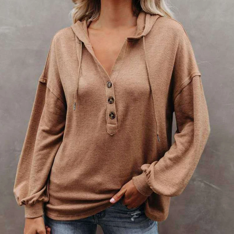 

Fashion Women Hooded Sweater Casual Loose Hooded Autumn Winter 2022 Pullover Hoodie With Buttons Warm Top For Women