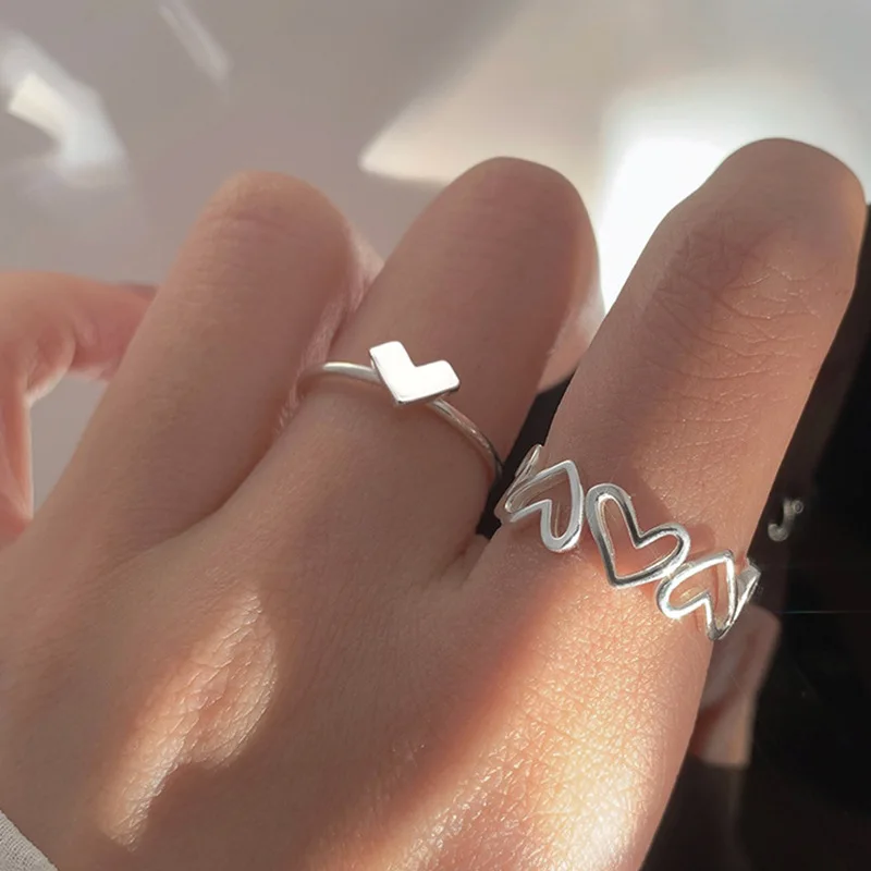 

Fashion Hollowed Heart Shape Simple Open Rings For Girls Silver Color Rings Aestethic Wedding Jewelry Women Promise Ring Gifts