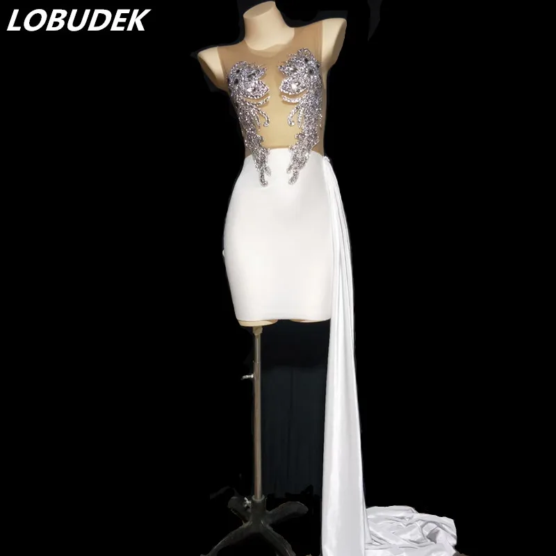 

Женское бархатное платье с длинным шлейфом, вечернее прозрачное короткое платье серебристого цвета с сеткой