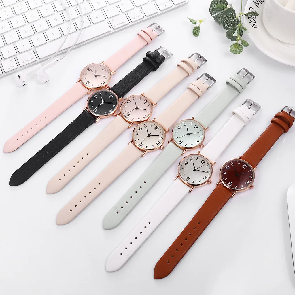 Женские часы с браслетом повседневные кварцевые кожаным ремешком аналоговые