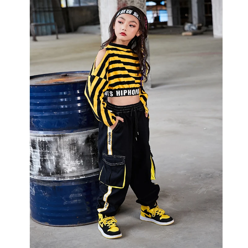 Детские костюмы для джазовых танцев рубашка в желтую полоску брюки одежда стиле