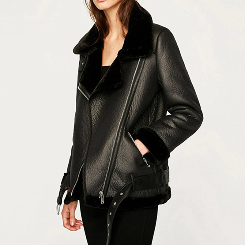 

2021 Winter Coats Women Thickness Faux Leather Fur Sheepskin Female Fur Leather Jacket Aviator Outwear Casaco Feminino