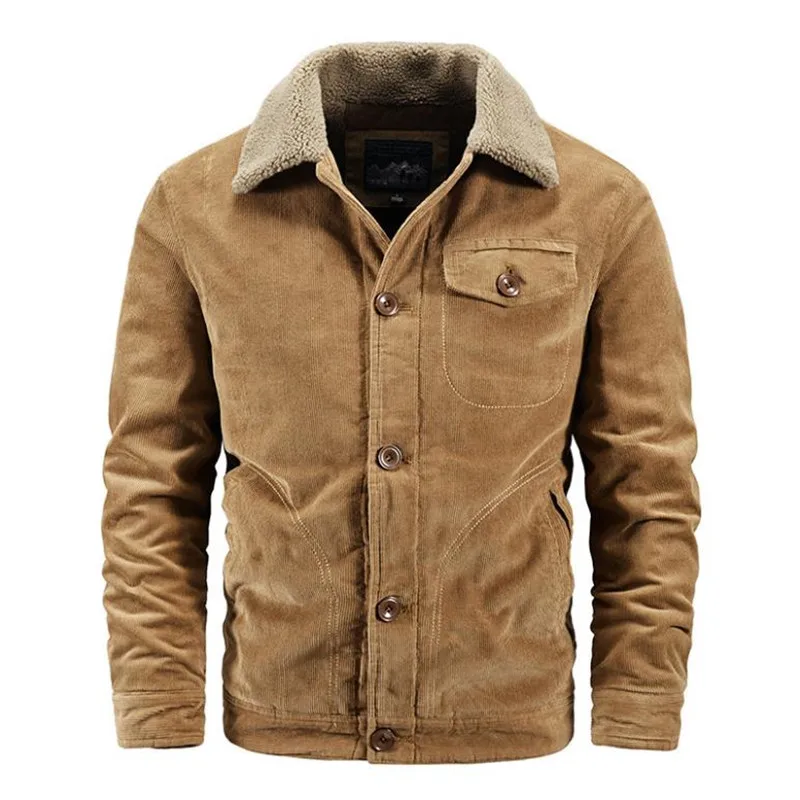 

Winter Thicken Warm Corduroy Jacket Men Vintage Single Breasted Solid Thicken Warm Jackets Men Clothing Coats