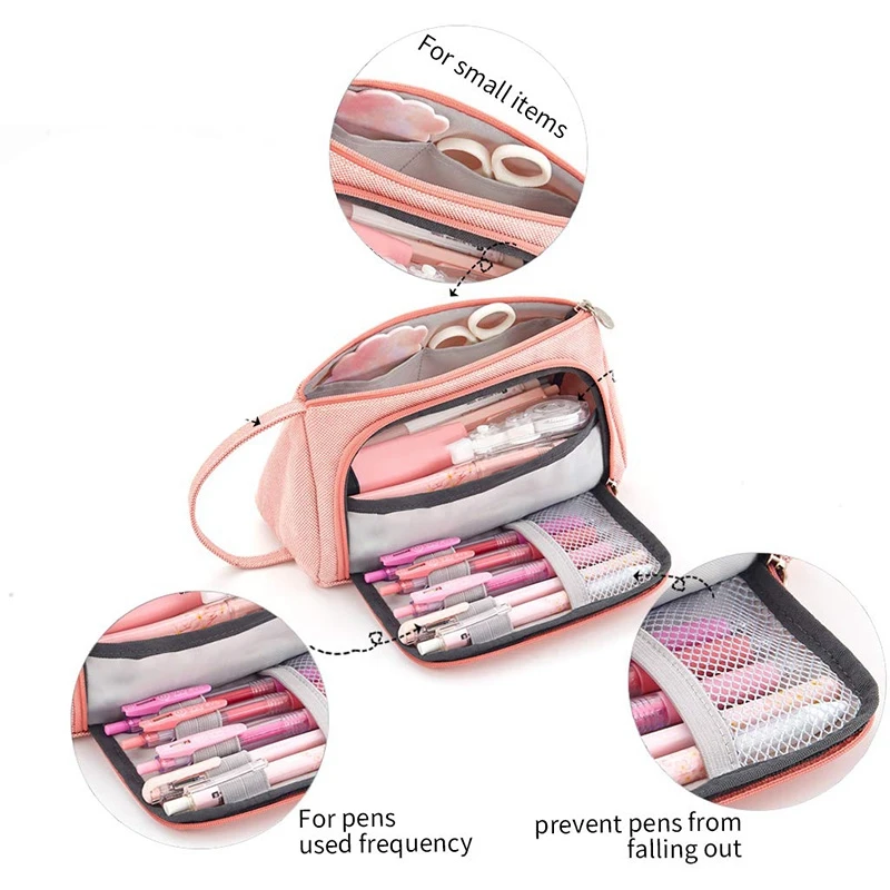 

2x Colored Linen Storage Pouch Marker Pen Pencil Case Stationery Bag Holder for Middle High School Office Pink & Purple