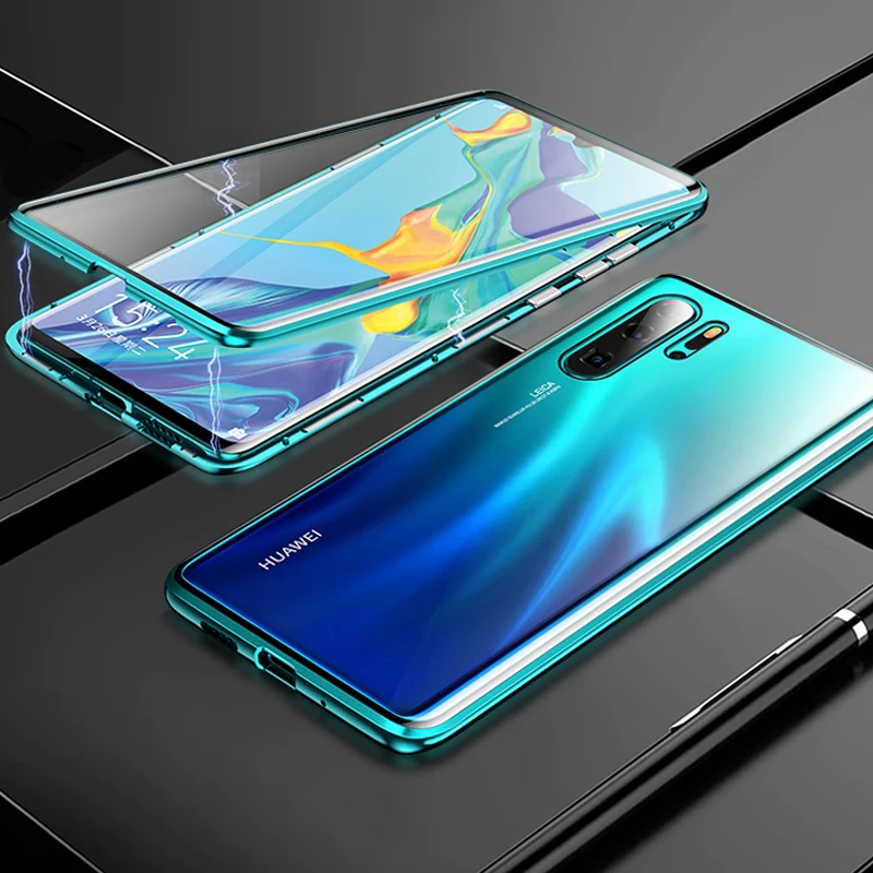 Двухсторонний стеклянный прозрачный Магнитный чехол для huawei P30 Lite светильник Pro P 30 чехол s 360 ° Защитный металлический бампер Магнитный чехол