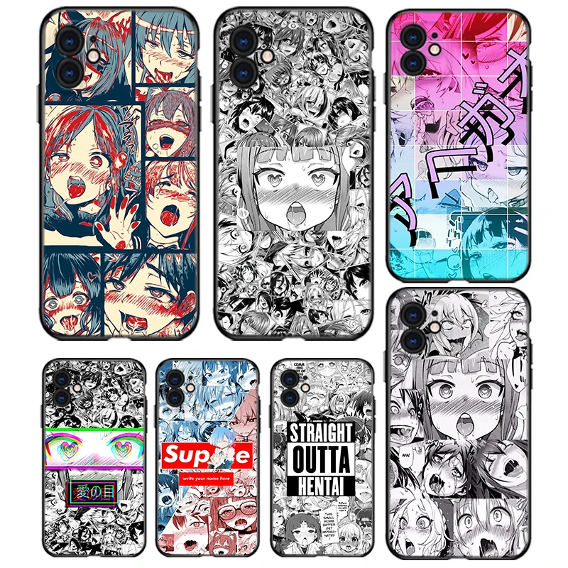 Ahegao Манга Девушка для Apple iPhone 12 11 SE XS XR X 7 8 6 5 5S mini Plus Pro MAX 2020 черный мягкий чехол