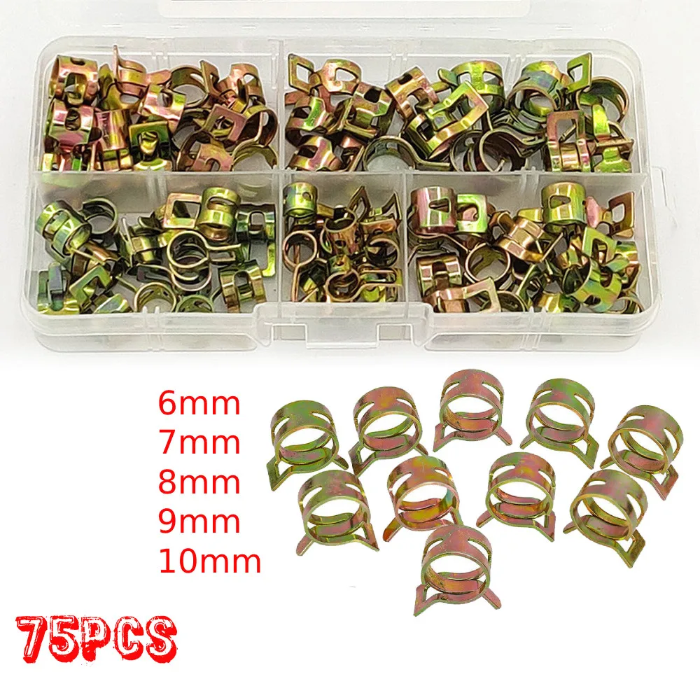 

75pcs 6-10mm Spring Clamp Water Hose Clamp CPU Fuel Pipe Air Tube Clamps Fastener For Motorcycle Reusable