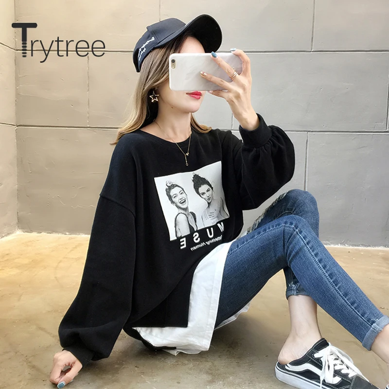 Trytree 2020 осенне-зимний женский Повседневный свитер с круглым вырезом и буквенным