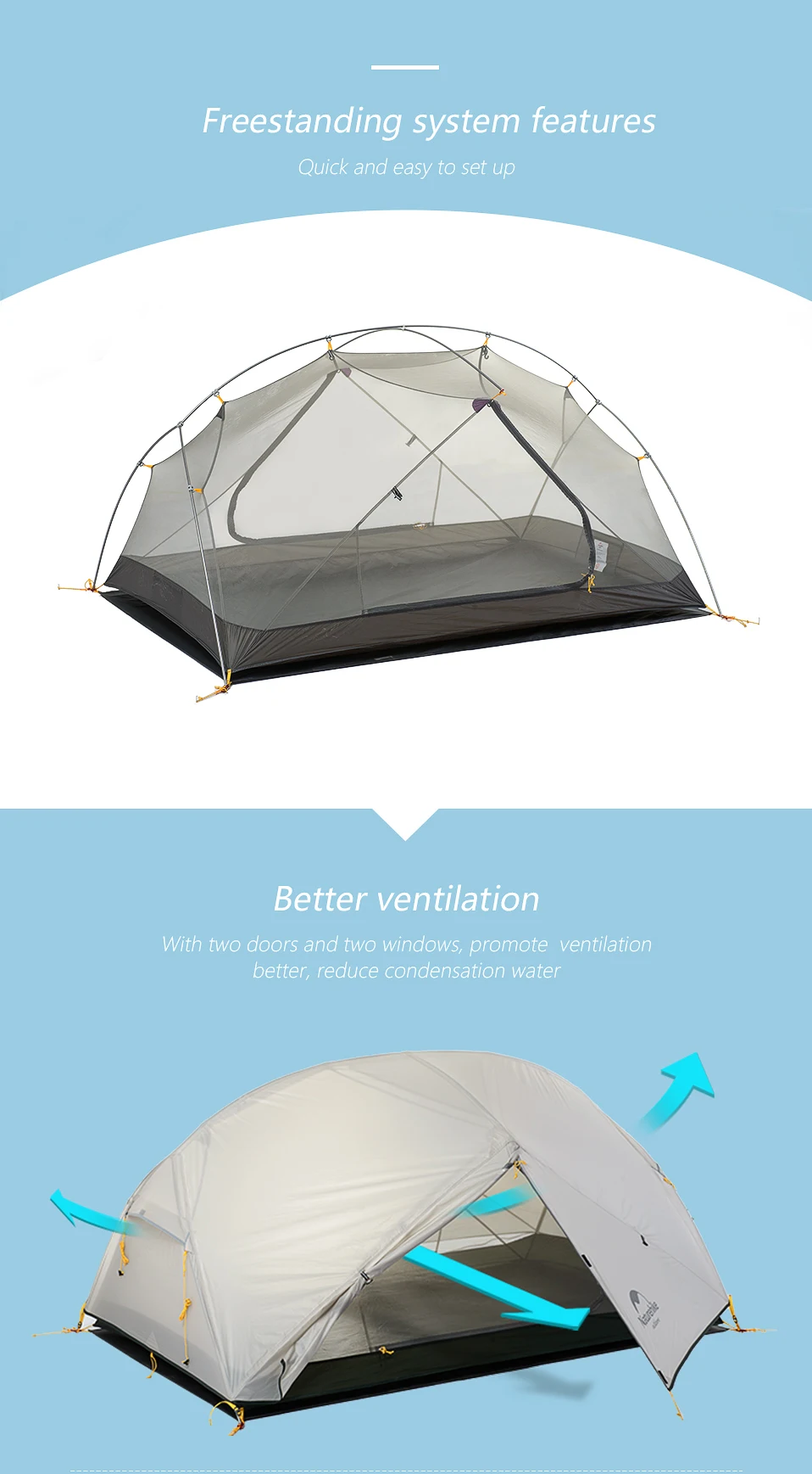 Bestellen Naturehike Mongar 2 Person Camping Zelt Im Freien Ultraleicht 20D Nylon Stoff Doppel Schicht Camping Wasserdichte Reise Ausrüstung