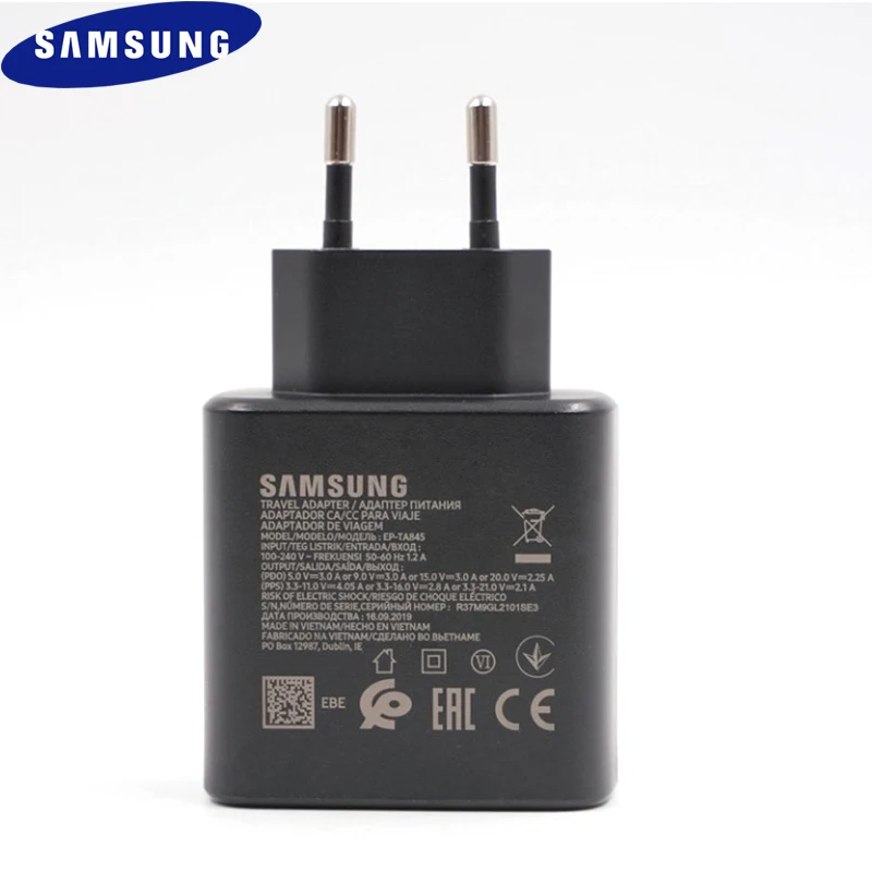 Оригинал Samsung 45 Вт супер быстрое зарядное устройство EP-TA845 PD Power ввиде штепсельной