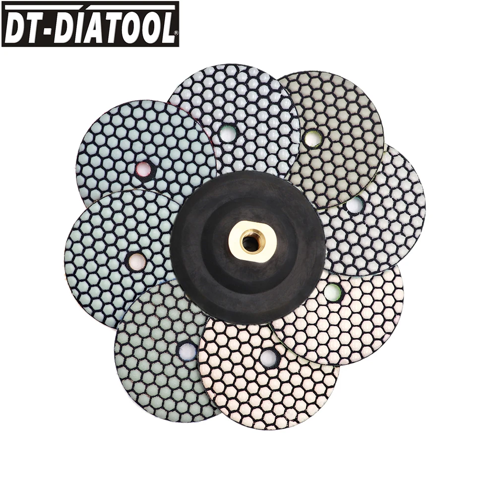 

DT-DIATOOL 9pcs/set Flexible Diamond Dry Polishing Pads Resin Bond Sanding Disc For Granite Marble Dia 4"/100mm
