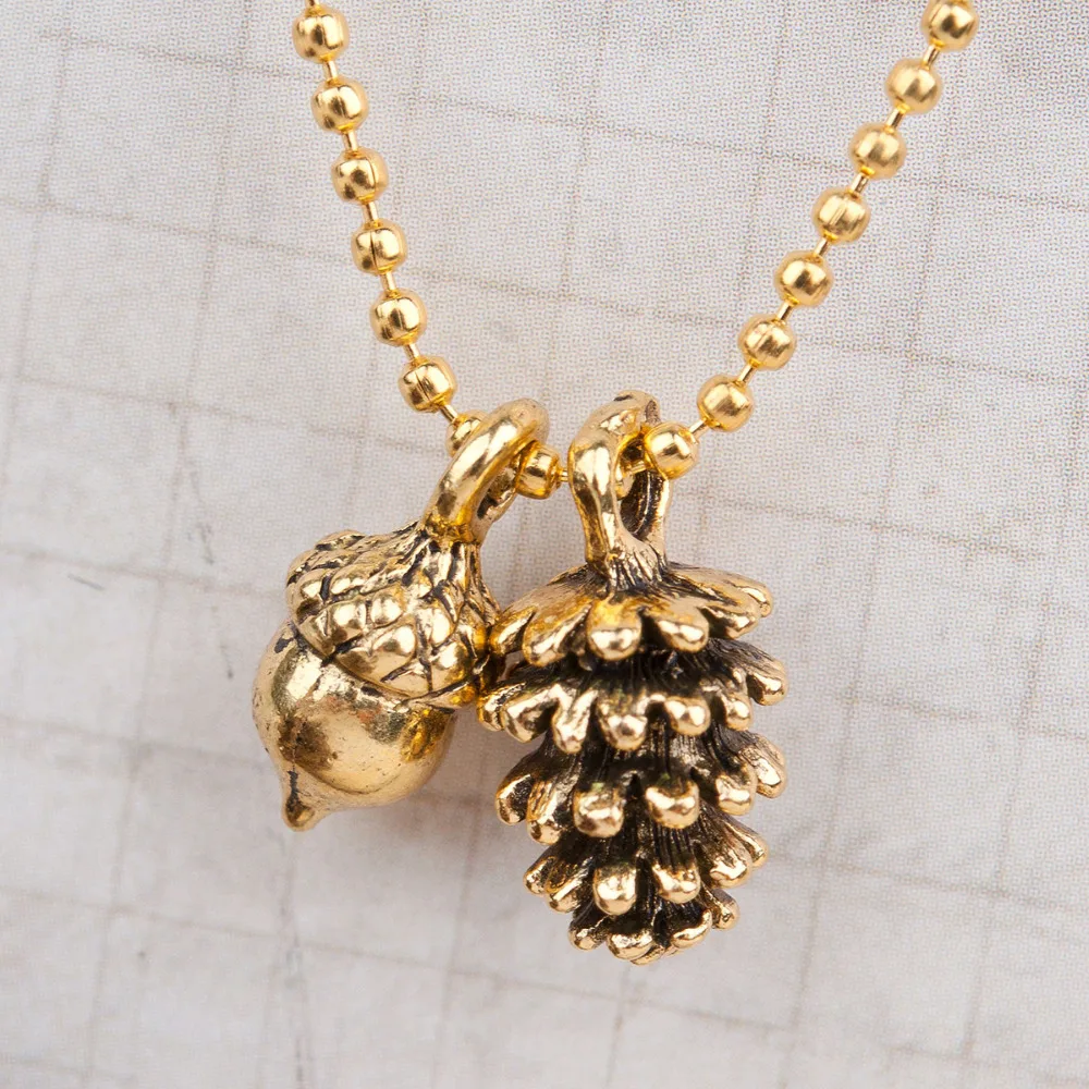 Ожерелье ручной работы Doreen Box сосновая шишка желудь античное золото ожерелья