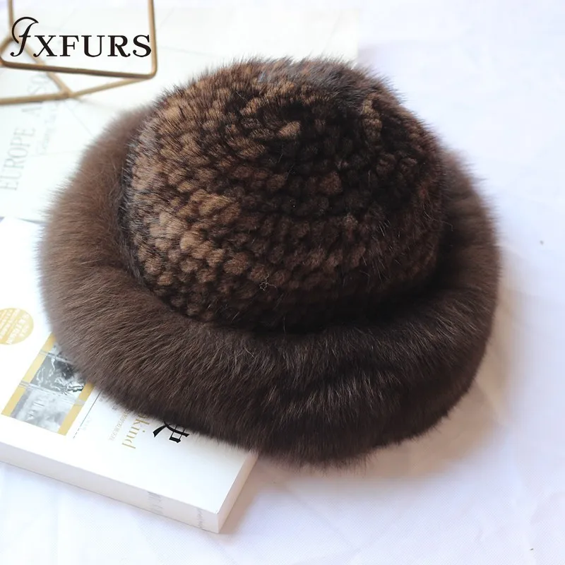 Женская шапка из натурального меха норки вязаная ручной работы модные зимние