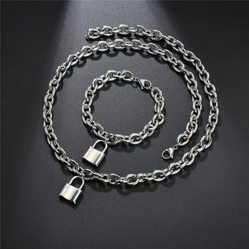 ELSEMODE панк из нержавеющей стали серебряный цветной висячий замок браслет с