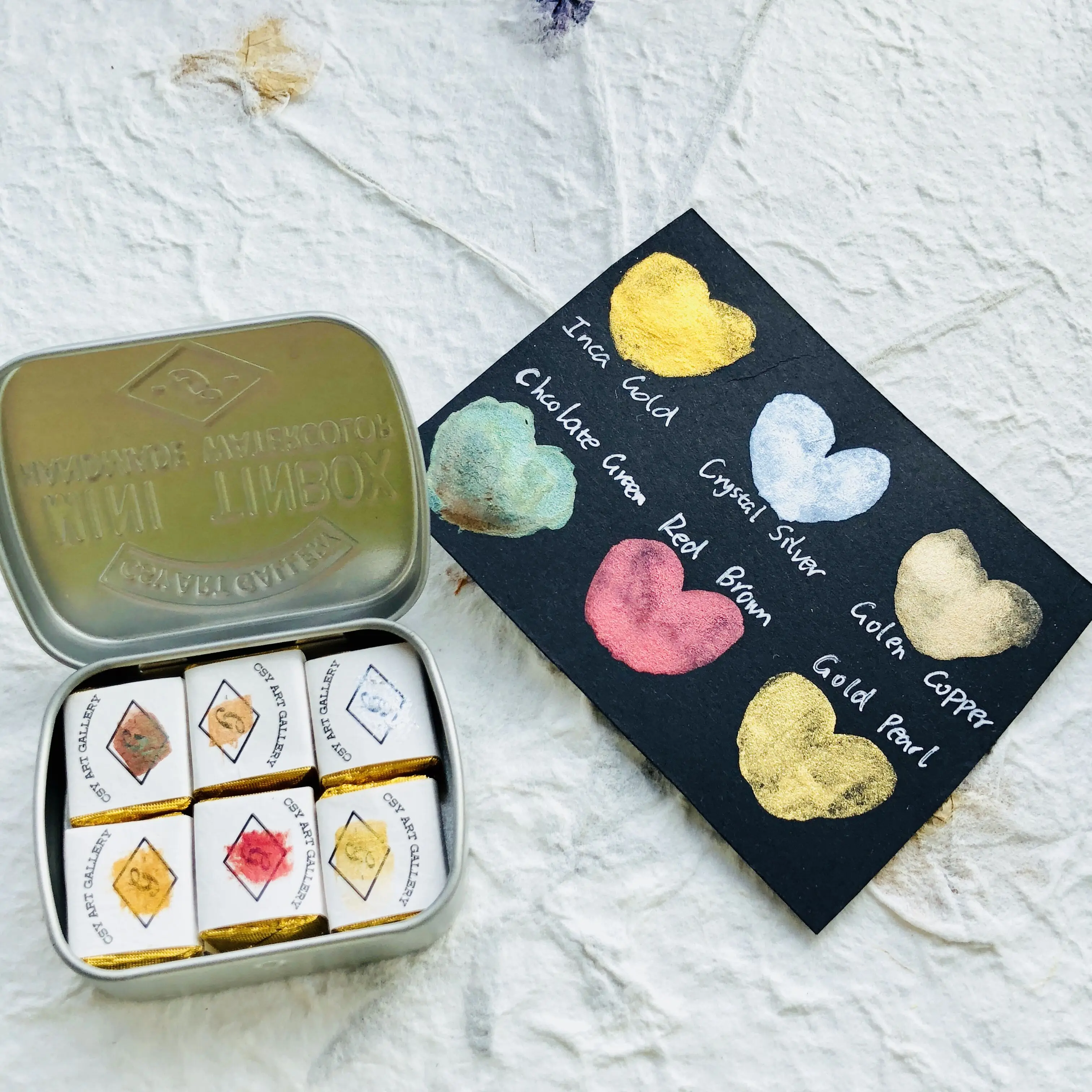 Handmade Metallic Watercolors Paint Set 6 Colors Half Pans Glitter Solid Water Color Metal Case Sparkle Pearlescent Acuarela | Канцтовары