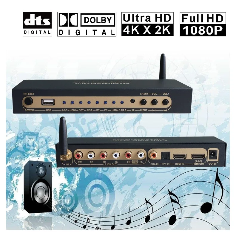 5.1CH аудио конвертер декодер Bluetooth приемник USB плеер DTS AC3 волоконно-коаксиальный ПК