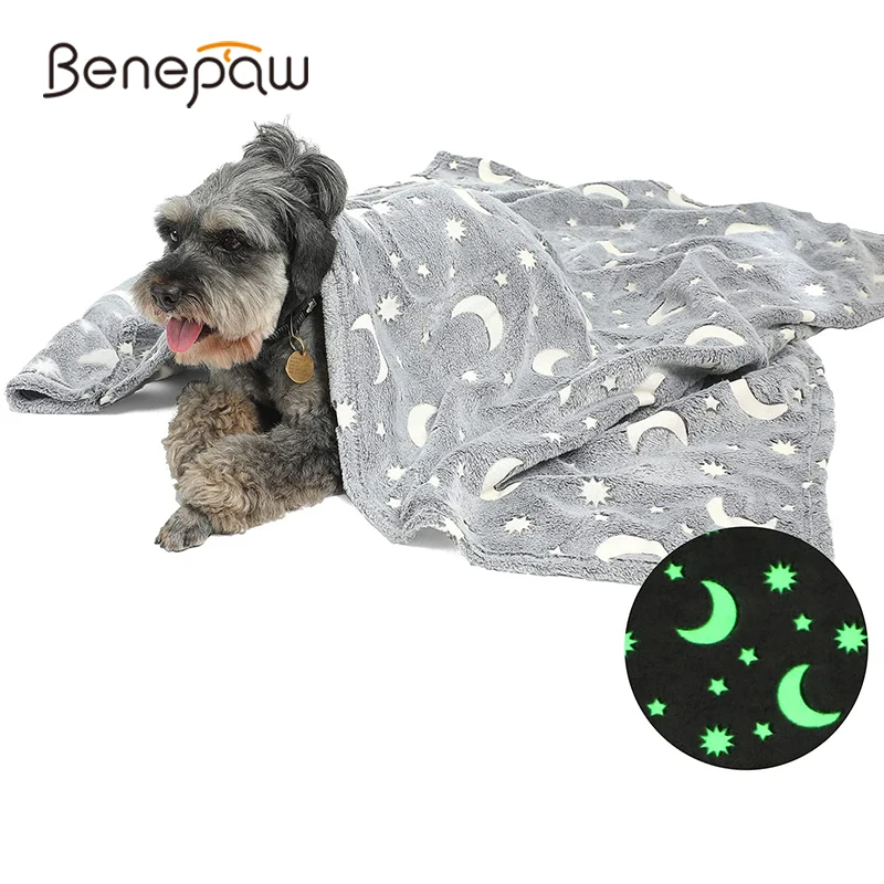 

Benepaw Star Moon Dog Throw Blanket Glow In The Dark Pet Bed Mat Luminous Soft Fleece Plush For Large Medium Dogs Puppy Cats
