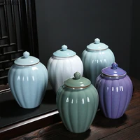 creative ceramic storage jar with lid pumpkin like large capacity airtight tea cans household dried fruit food storage container