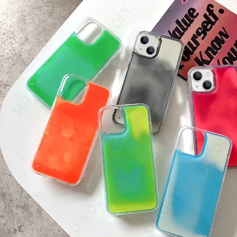 

Quicksand Luminous Case For iPhone 13 Pro Max 12 Mini 11 XS Max XR 7 8 Plus Solid Color Shockproof Protective Glitter Sand Cover