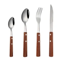 wood handle cutlery set 304 stainless steel dinner fork knife spoon coffee spoons dishes dinnerware set tableware