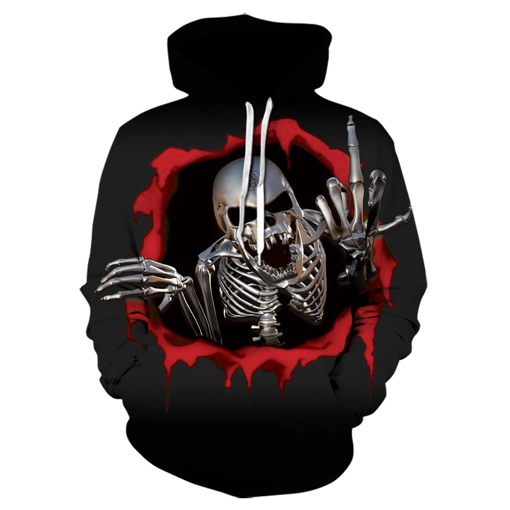 

2021 Spring and Autumn 3D Printing Casual Sports Hoodie Skull Punk Clothing Sweatshirt Fashion Cool Hip Hop Jacket