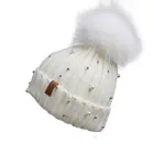 Женская вязаная шапка с меховым помпоном, зимняя женская шапка, Лыжная шапка