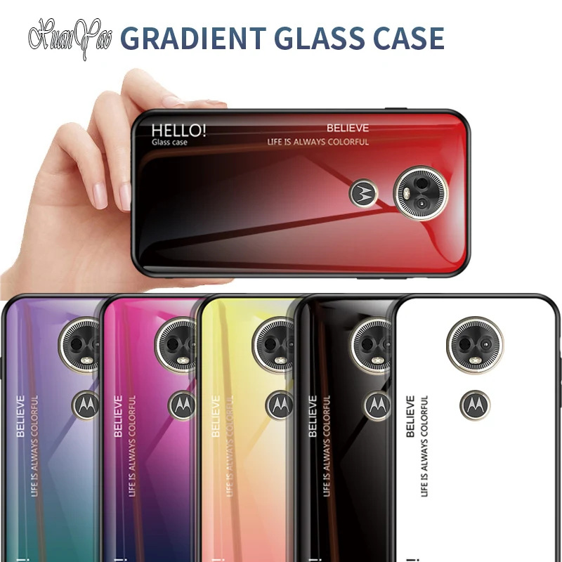

XUANYAO Phone Cases For Moto E5 Plus Case Glass Back Cover Coque For Motorola E5 Plus Cover Case Silicone Soft Edge Silicon Case