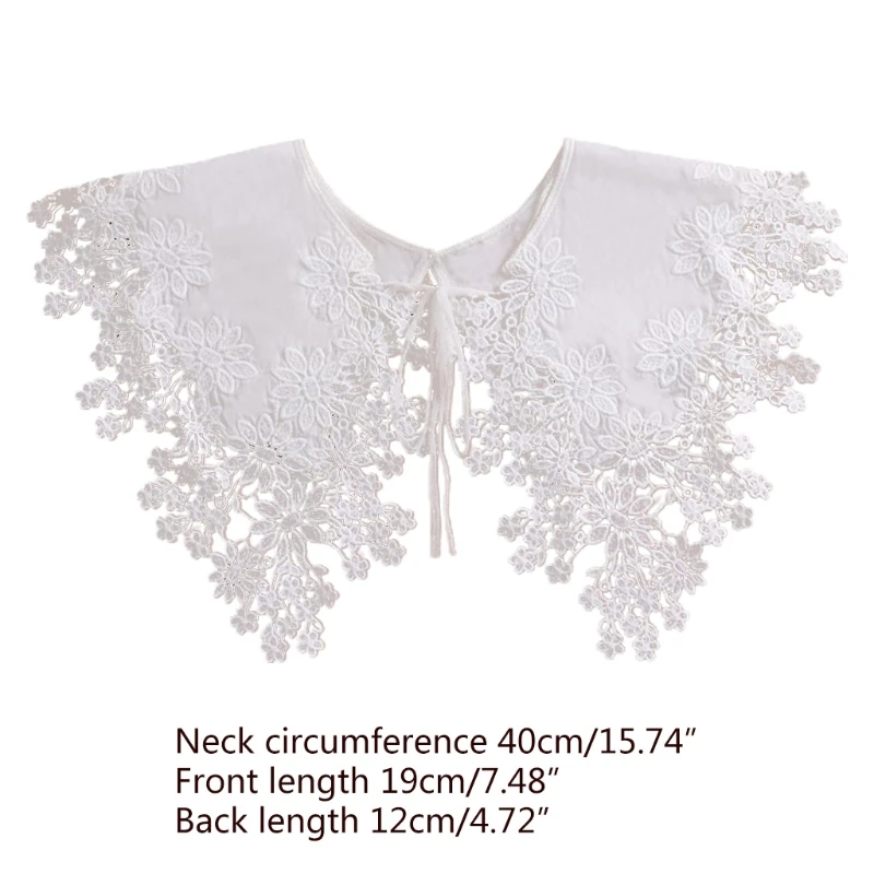 

LXAE Women Girls White Detachable Doll Fake Collar Shawl Wrap Hollow Out Floral Cross Embroidery Necklace Mini Cape Dickey