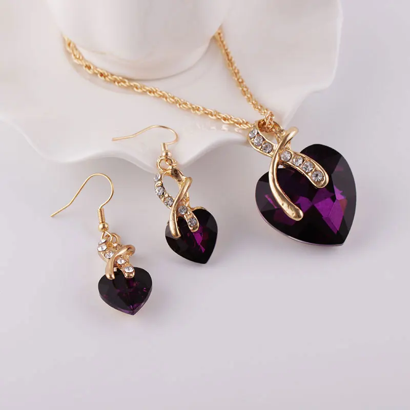 2021 новая модная модель в стиле любящее хрустальное сердце-образный Набор серьг и