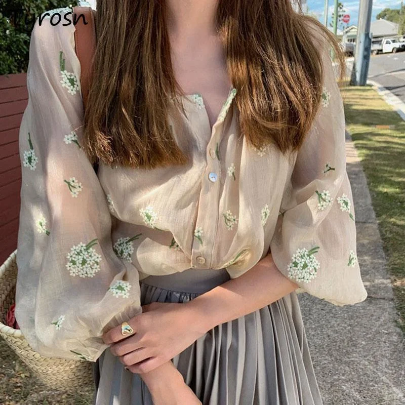 

Женская блузка с вышивкой, летняя, с длинным рукавом, в стиле Харадзюку