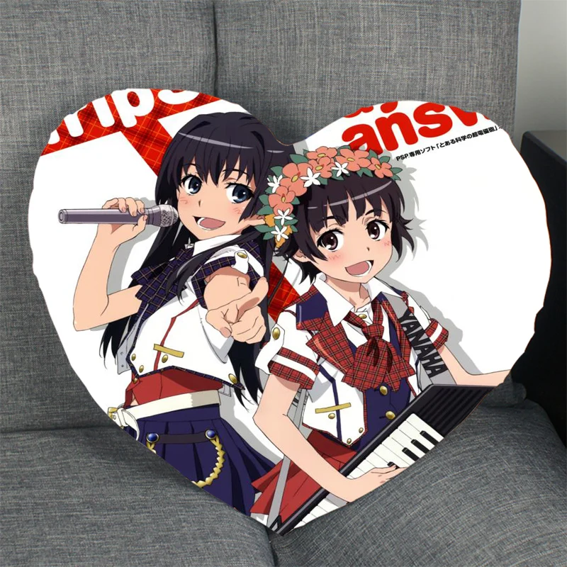 

To Aru Kagaku no Railgun Pillowcase Cover Heart Shape Zipper Pillow Cover Best Gift Size Wedding Decorate 41x36cm,47x42cm