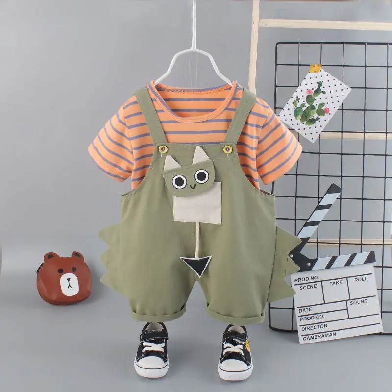 

Boys' summer clothing suits 2021 new 1-3 year old foreign-style baby children's summer baby bib two-piece suit