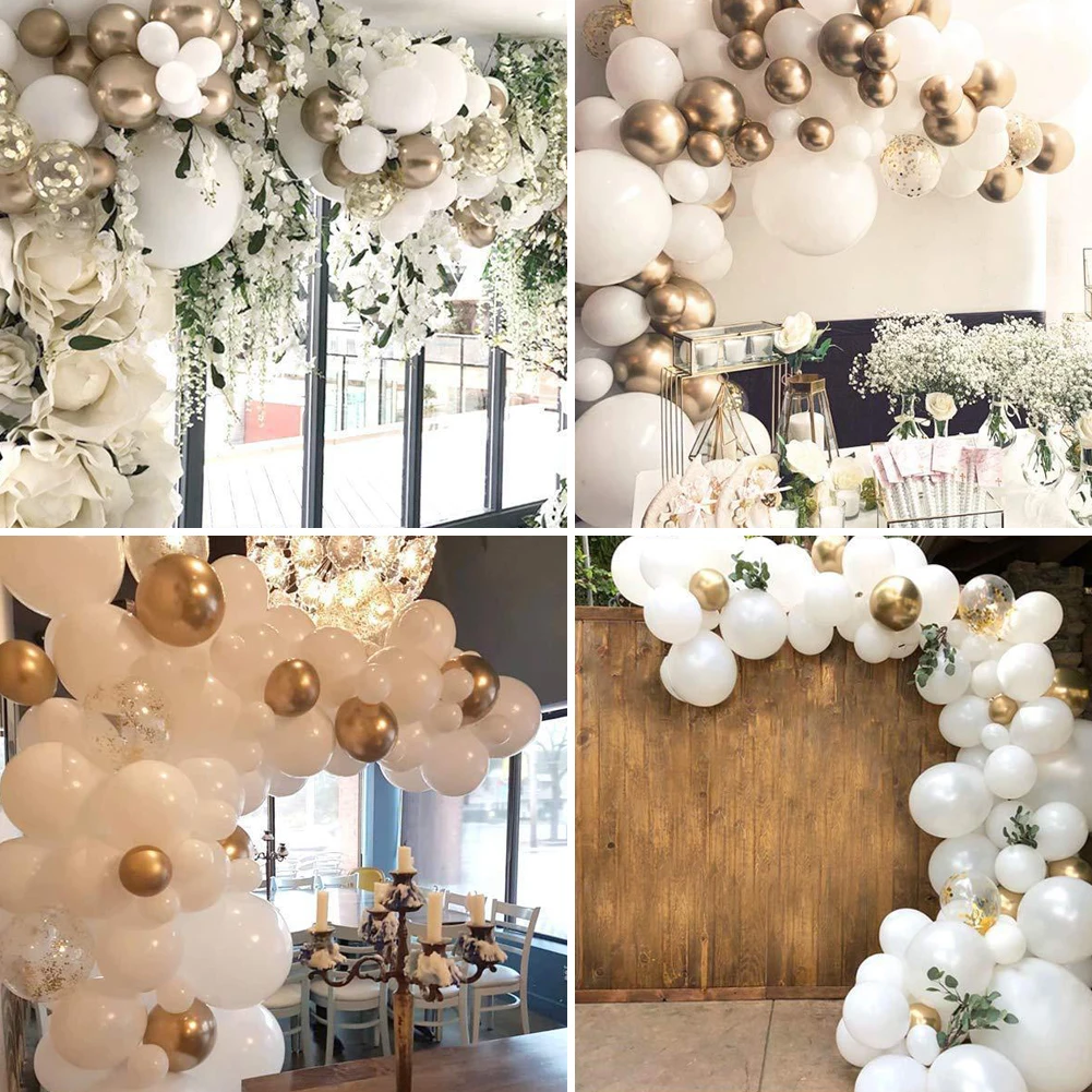

Valentine's Day 100pc White Gold Party Theme Balloon Garland Set Artificial Palm Leaf Balloon Baby Shower Wedding Birthday