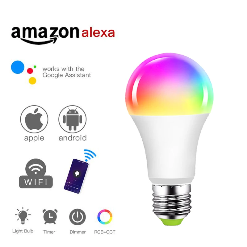 

15W WiFi Smart Light Bulb, E27 E26 B22 RGB+CCT LED Lamp Dimmable With CozyLife APP, Voice Control For Google Home, Alexa
