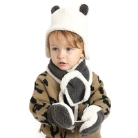 3pcsset baby hat scarf set with gloves cute bear ear autumn winter hat for baby boy girls beanie cap infant toddler kids bonnet