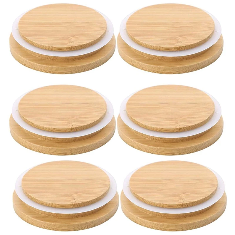 

6 Pack Wooden Mason Jar Lids, Reusable Bamboo Mason Canning Lids Compatible with Wide Mouth Mason Jar Canning Jar