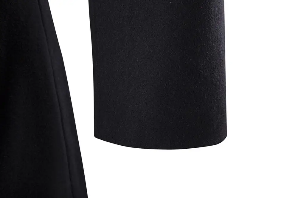 Длинное 2019l шерстяное пальто черное зимнее с воротником стойкой Мужское