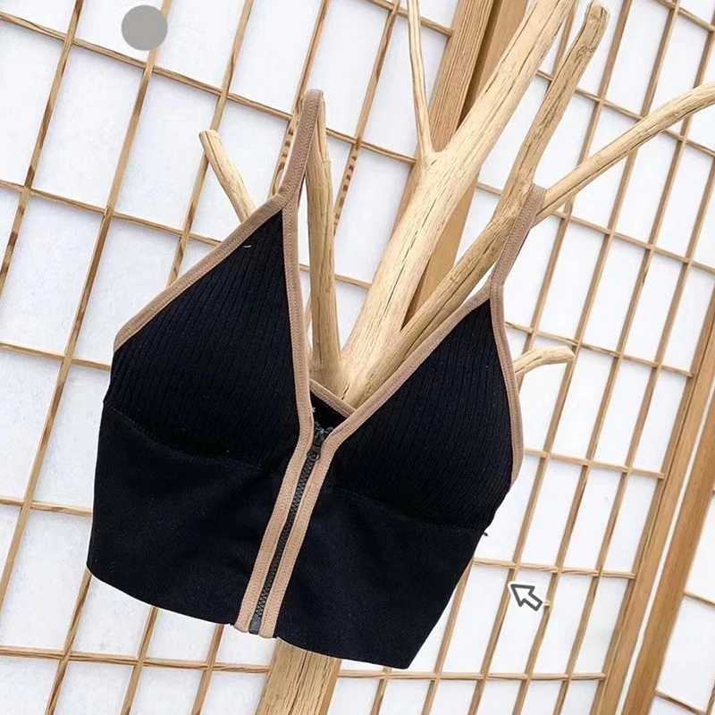 

Women Deep V Zipper Push Up Sports Bra Tube Top Vest Breathable Gym Fitness Athletic Running Female Sport Bras Tops Underwear