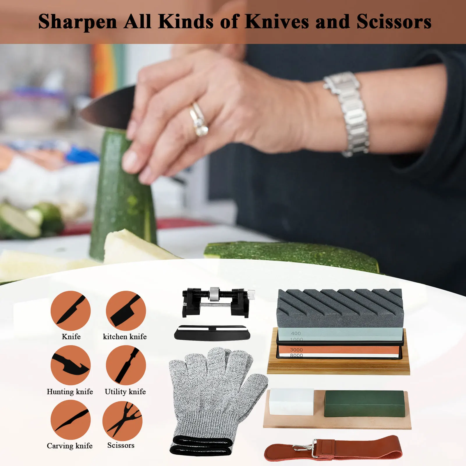 

Набор двусторонних точильных камней, зернистость 400/1000, 3000/8000, для кухни, для влажной кожи, с нескользящей основой