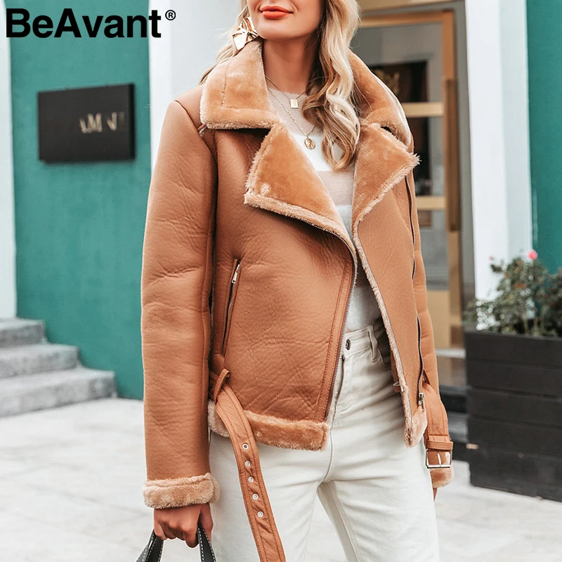 BeAvant осенне зимняя меховая куртка из искусственной кожи Женская Повседневная