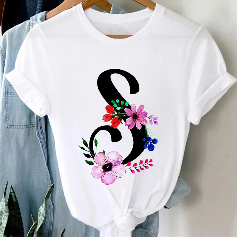 

Female T-shirt 26 Customize Letter T-shirts Fancy Letters Graphic T Shirts Fashion Women Clothing Tees Short Sleeve Femme