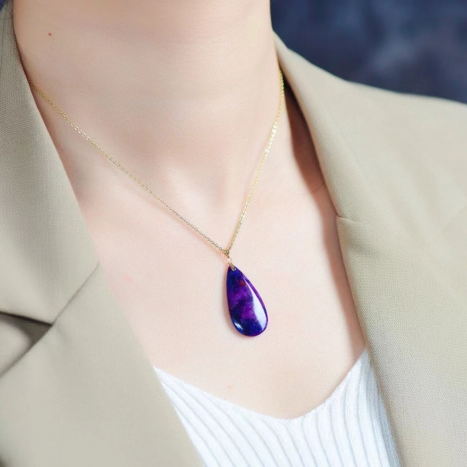 

Genuine Natural Purple Sugilite Necklace Pendant Water Drop Carved 31*15*4mm Women Men Love South Africa Genuine AAAAAA